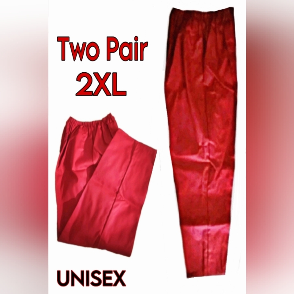 (2) Men 2XL Inmate Jail Jumpsuit Prison Convict Scrubs Uniform Red Pants/Bottoms